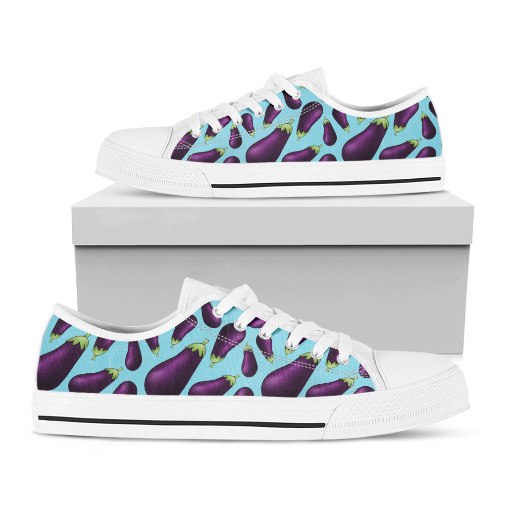 Purple Eggplant Pattern Print White Low Top Sneakers
