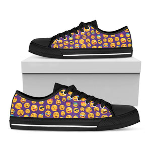 Purple Emoji Pattern Print Black Low Top Sneakers