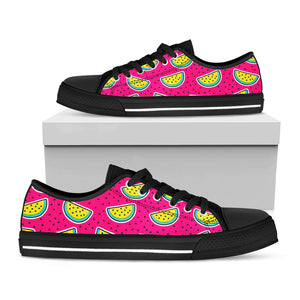 Purple Fancy Watermelon Pattern Print Black Low Top Sneakers