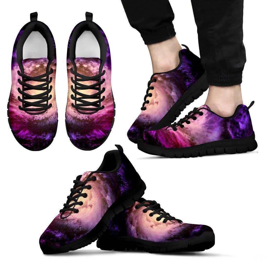 Purple Galaxy Space Spiral Cloud Print Black Running Shoes
