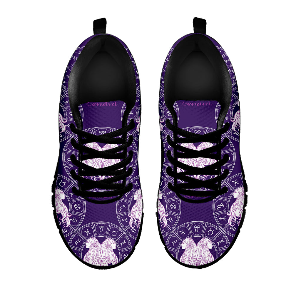 Purple Gemini Zodiac Pattern Print Black Running Shoes
