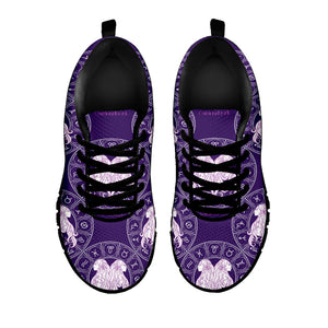 Purple Gemini Zodiac Pattern Print Black Running Shoes