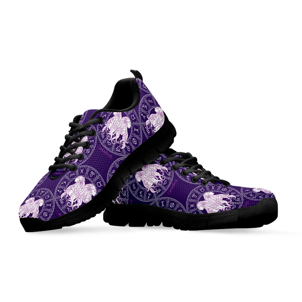 Purple Gemini Zodiac Pattern Print Black Running Shoes