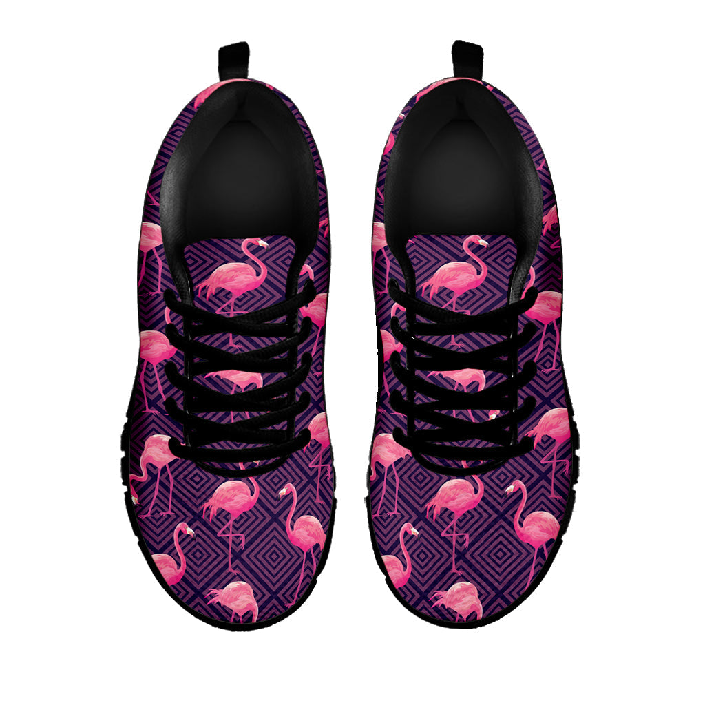 Purple Geometric Flamingo Pattern Print Black Running Shoes