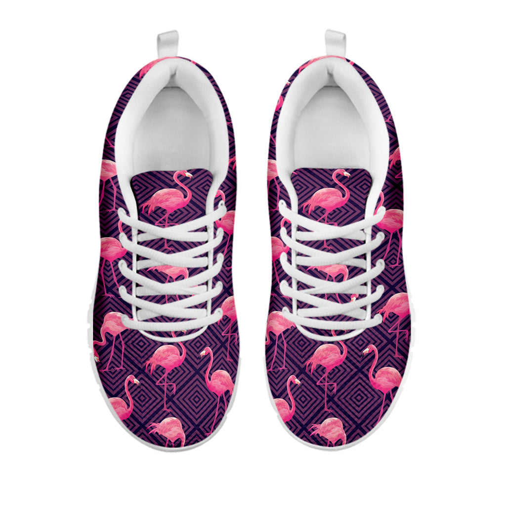 Purple Geometric Flamingo Pattern Print White Running Shoes