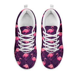 Purple Geometric Flamingo Pattern Print White Running Shoes