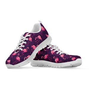 Purple Geometric Flamingo Pattern Print White Running Shoes