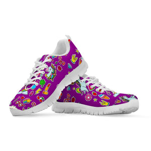 Purple Girly Unicorn Pattern Print White Running Shoes