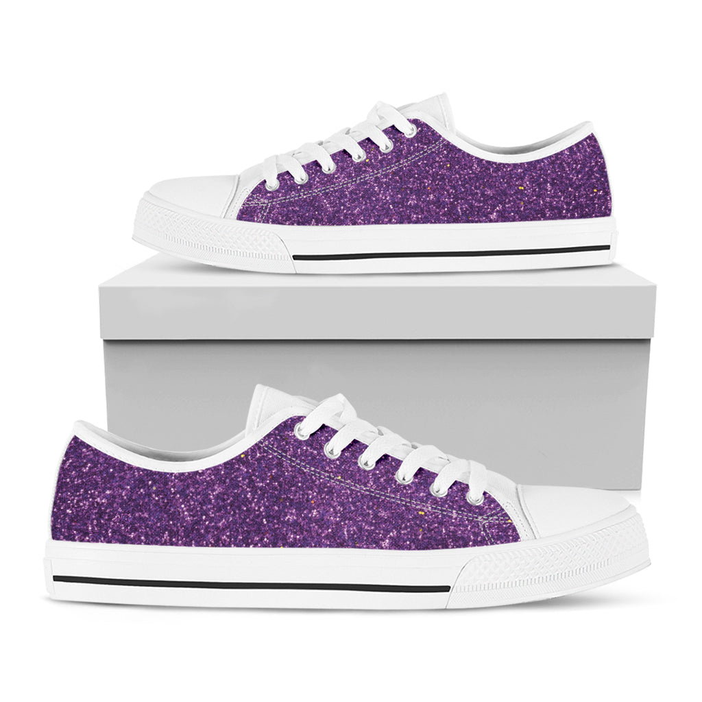 Purple (NOT Real) Glitter Print White Low Top Sneakers