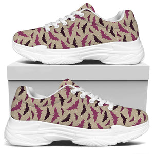 Purple Halloween Bat Pattern Print White Chunky Shoes