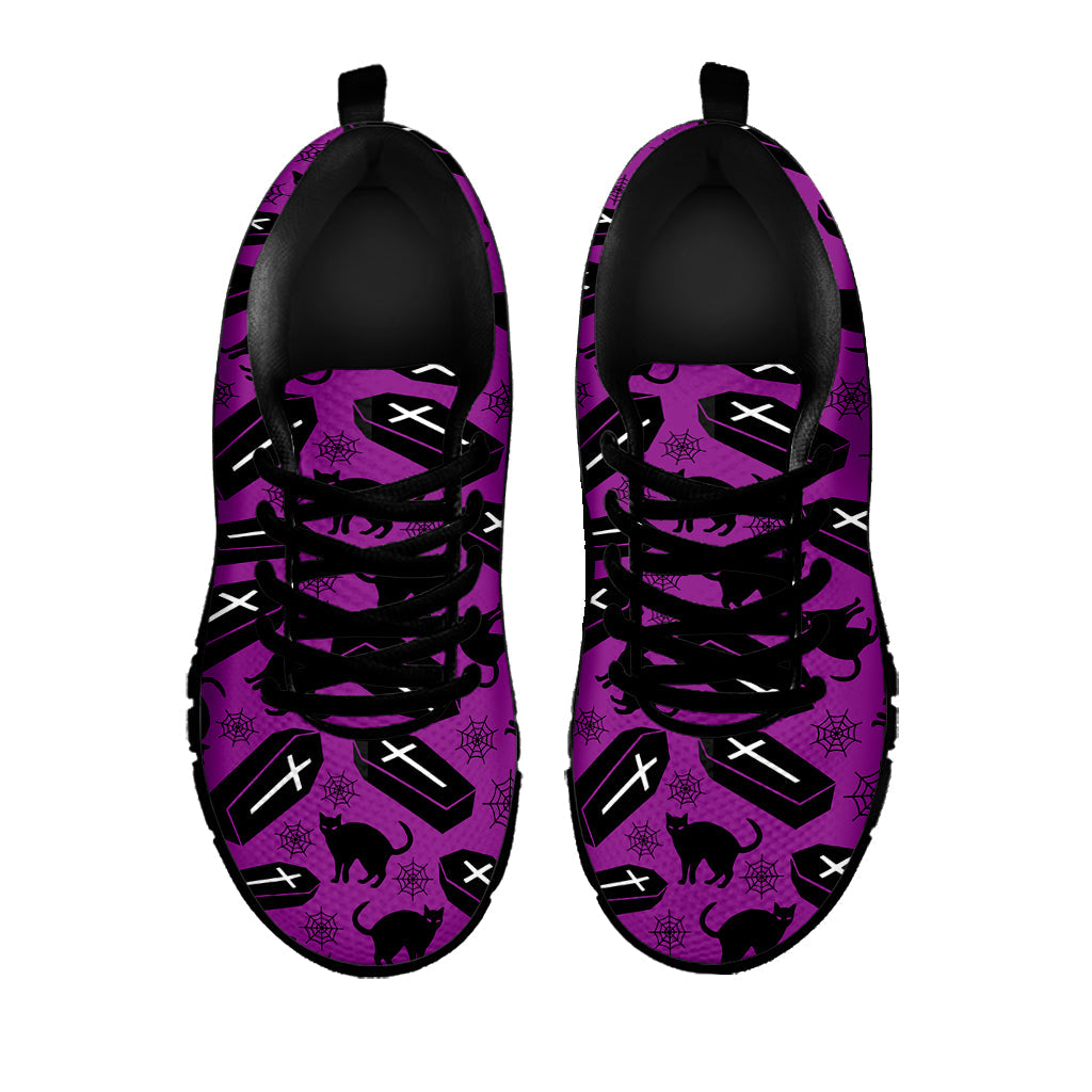 Purple Halloween Coffin Pattern Print Black Running Shoes