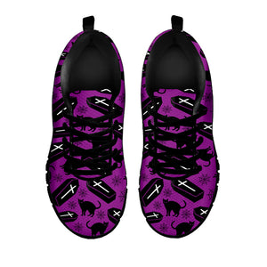 Purple Halloween Coffin Pattern Print Black Running Shoes