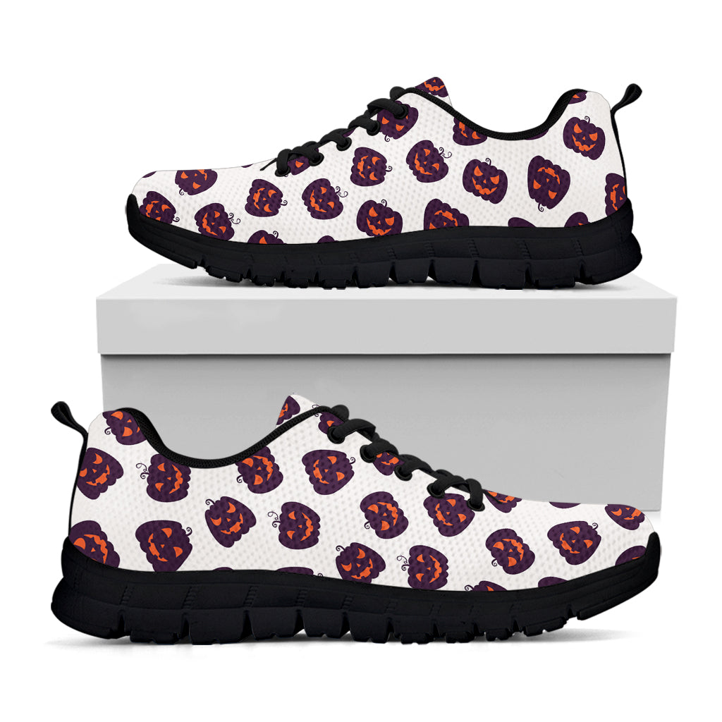 Purple Halloween Pumpkin Pattern Print Black Running Shoes
