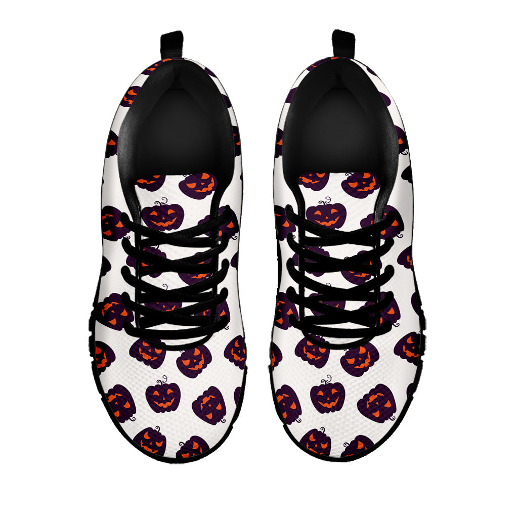 Purple Halloween Pumpkin Pattern Print Black Running Shoes