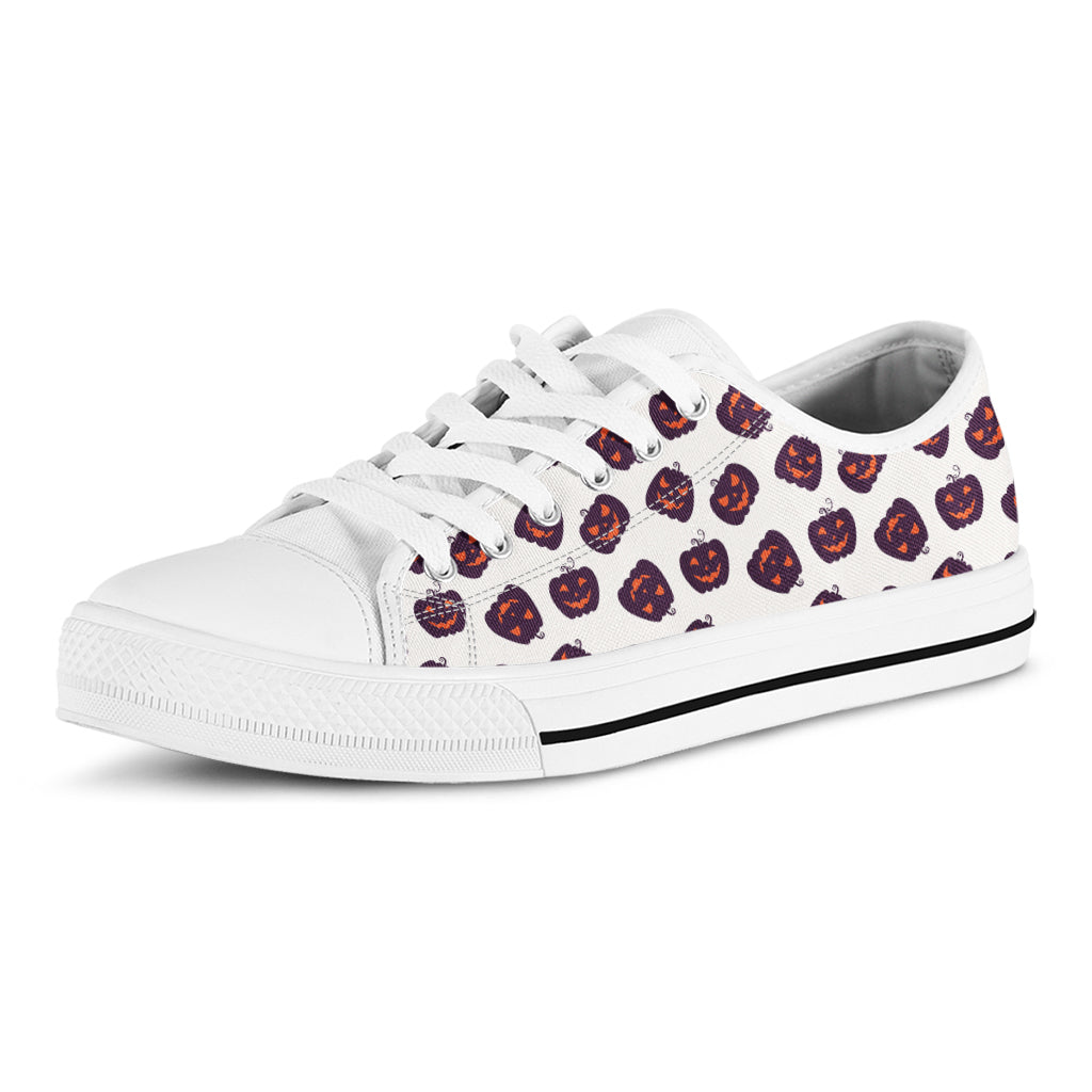 Purple Halloween Pumpkin Pattern Print White Low Top Sneakers