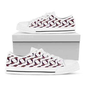 Purple Halloween Witch Hat Pattern Print White Low Top Sneakers