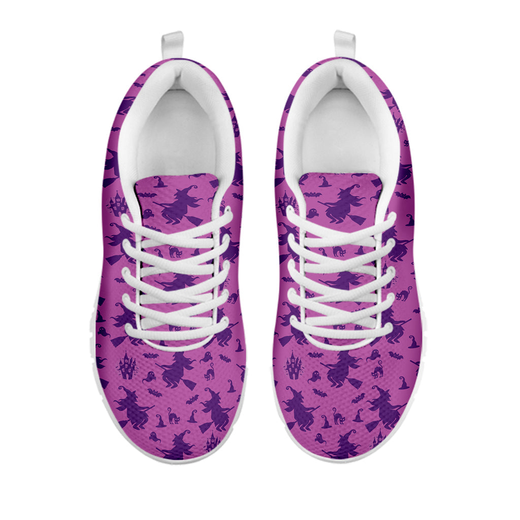 Purple Halloween Witch Pattern Print White Running Shoes