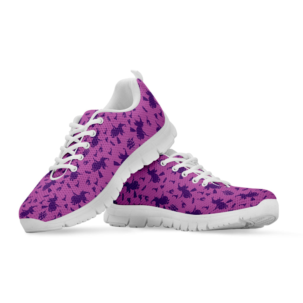 Purple Halloween Witch Pattern Print White Running Shoes