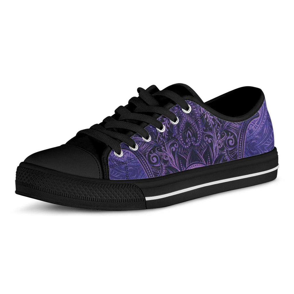 Purple Hamsa Hand Print Black Low Top Sneakers