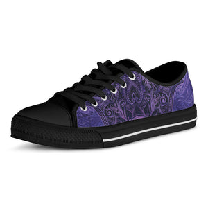 Purple Hamsa Hand Print Black Low Top Sneakers
