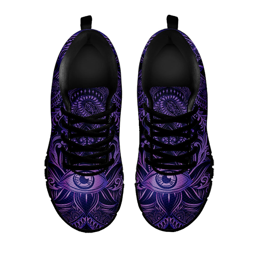 Purple Hamsa Hand Print Black Running Shoes