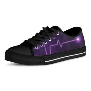 Purple Heartbeat Print Black Low Top Sneakers