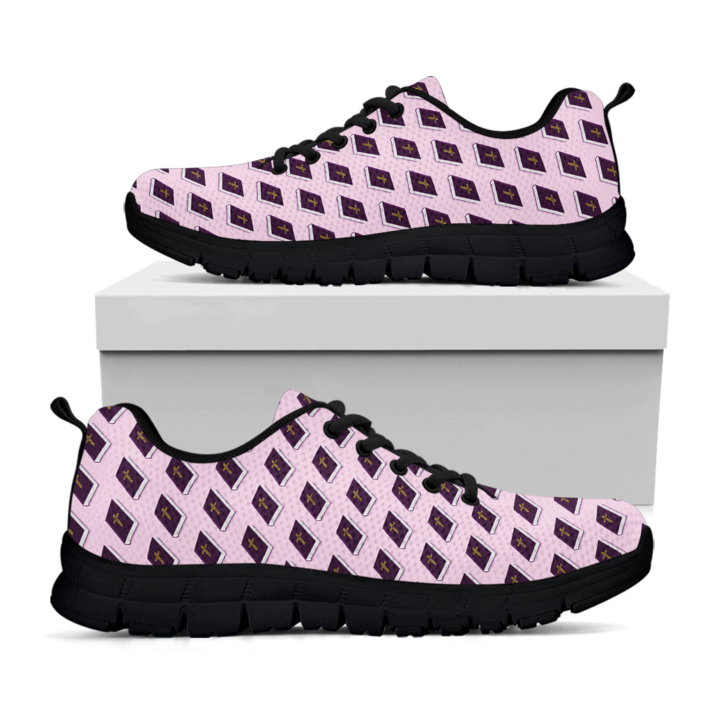 Purple Holy Bible Pattern Print Black Running Shoes