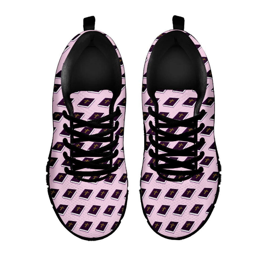 Purple Holy Bible Pattern Print Black Running Shoes
