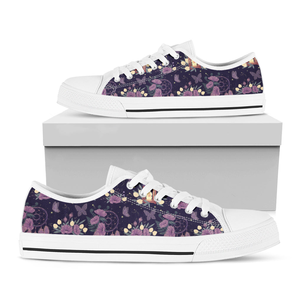 Purple Indian Dream Catcher Print White Low Top Sneakers