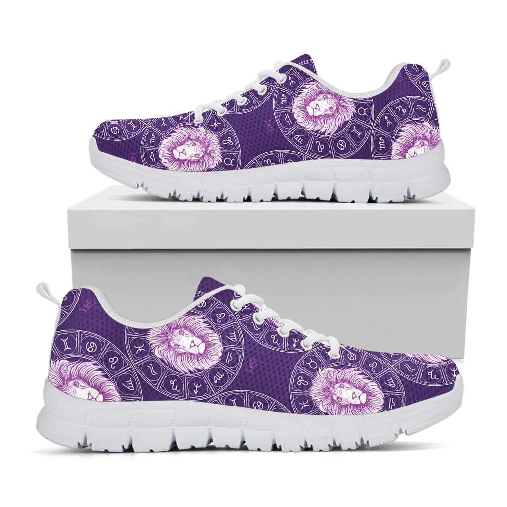 Purple Leo Zodiac Pattern Print White Running Shoes
