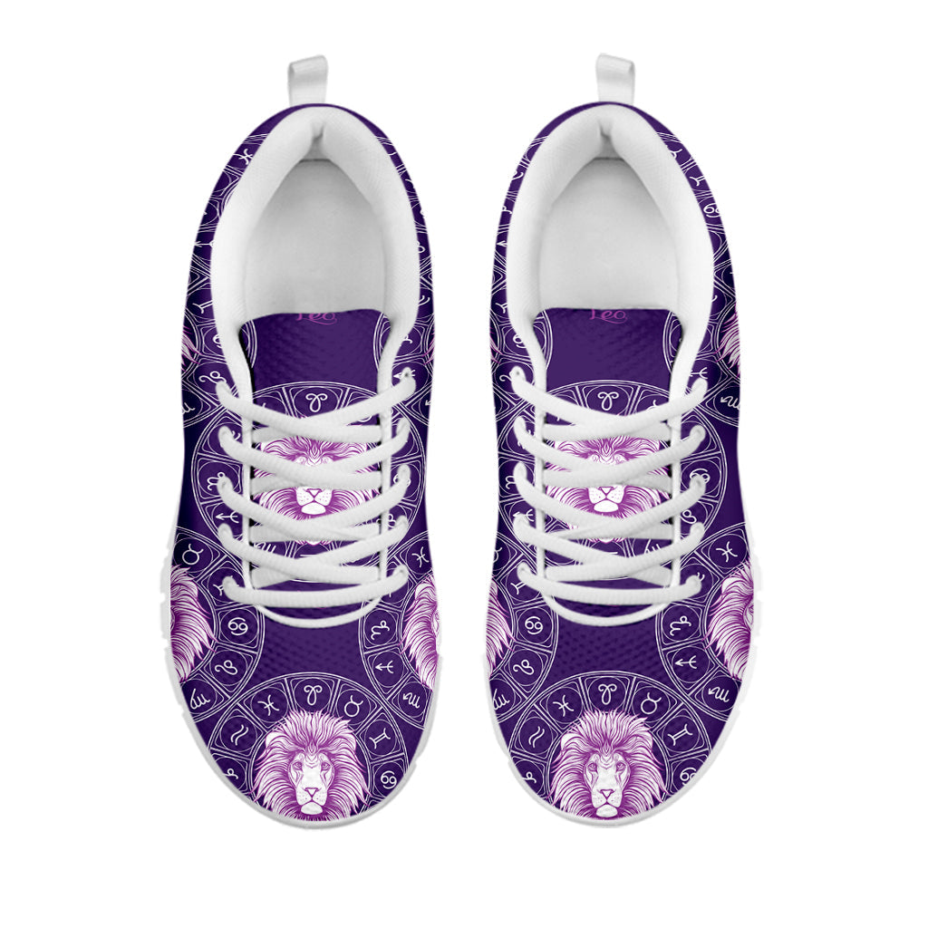 Purple Leo Zodiac Pattern Print White Running Shoes