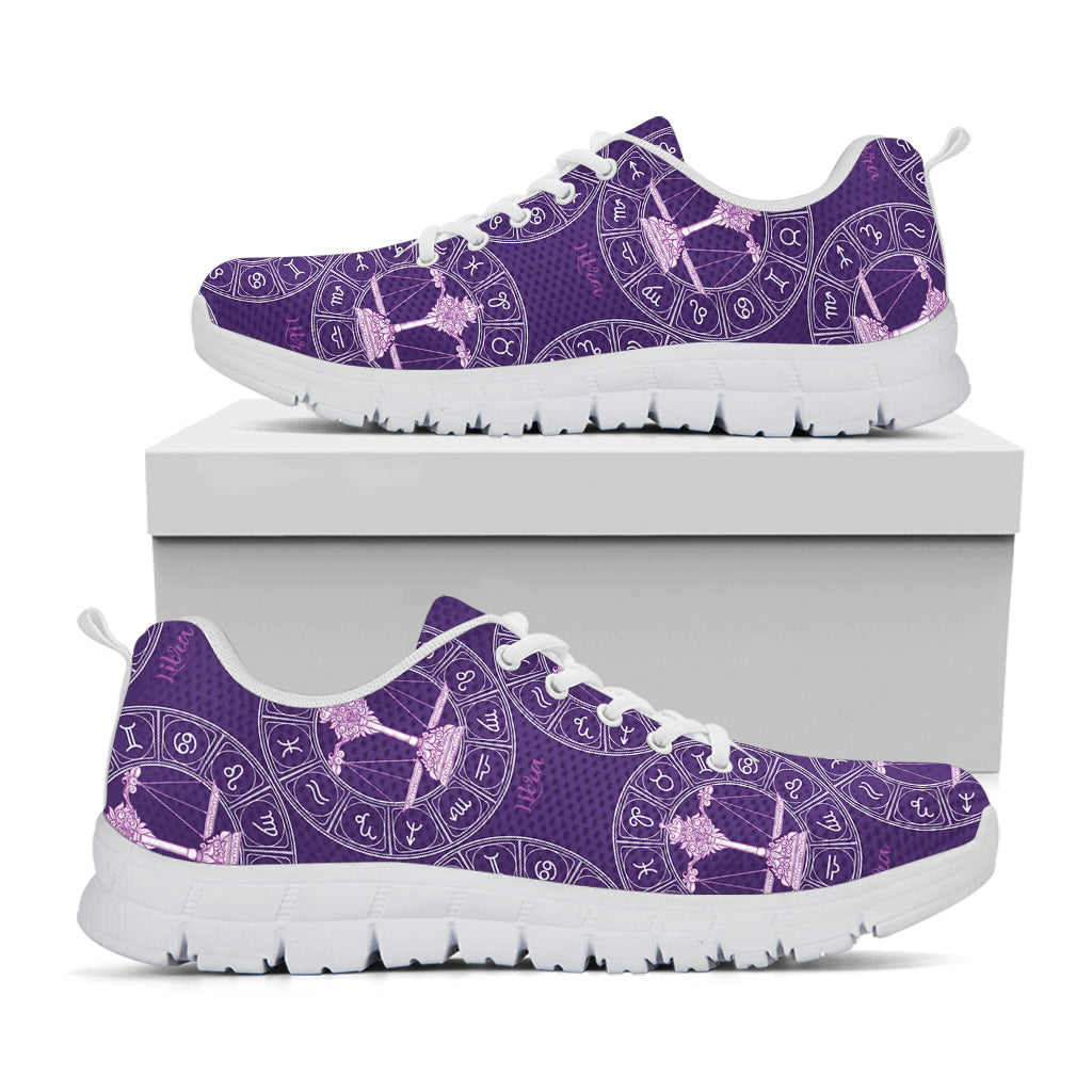 Purple Libra Zodiac Pattern Print White Running Shoes