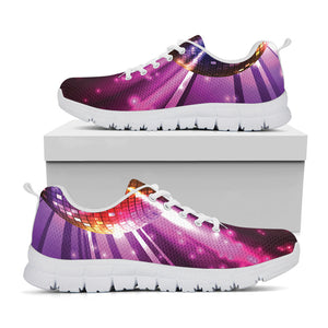Purple Light Disco Ball Print White Running Shoes
