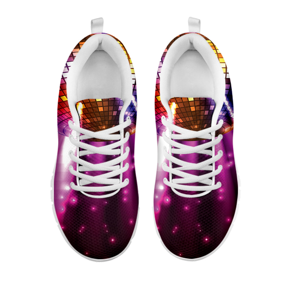 Purple Light Disco Ball Print White Running Shoes