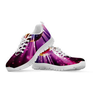Purple Light Disco Ball Print White Running Shoes