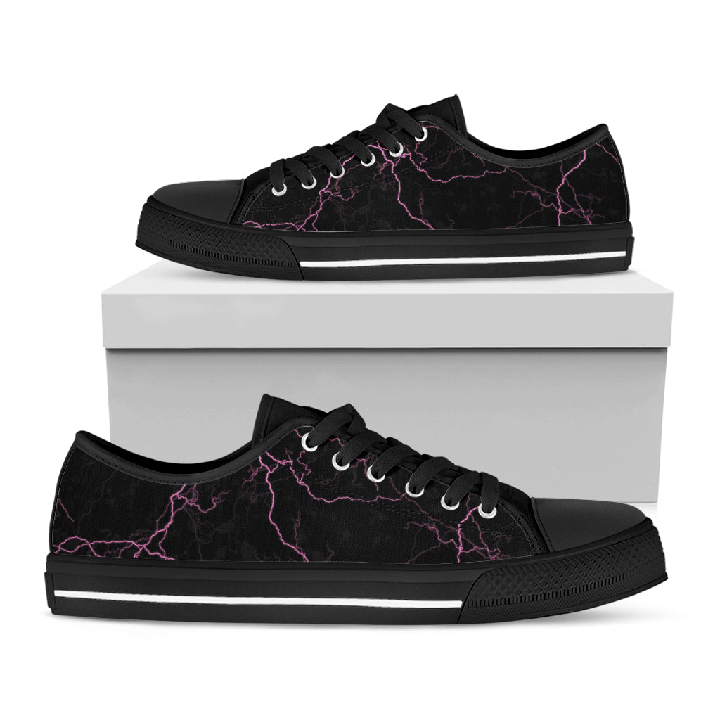 Purple Lightning Print Black Low Top Sneakers