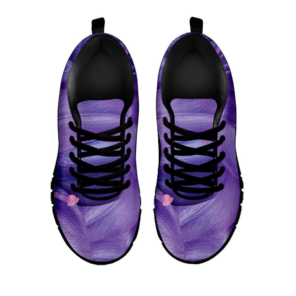 Purple Lily Flower Print Black Running Shoes