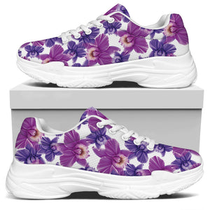 Purple Orchid Flower Pattern Print White Chunky Shoes