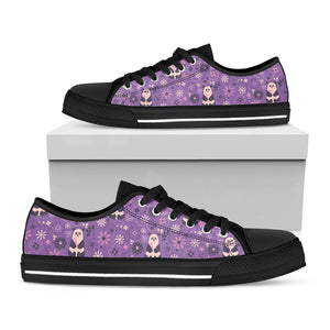 Purple Panda And Flower Pattern Print Black Low Top Sneakers