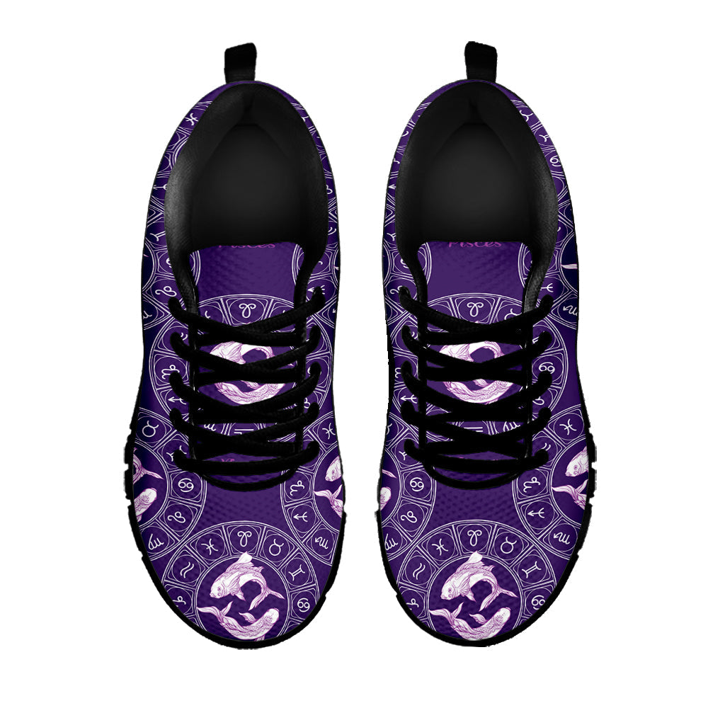 Purple Pisces Zodiac Pattern Print Black Running Shoes
