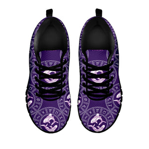Purple Pisces Zodiac Pattern Print Black Running Shoes