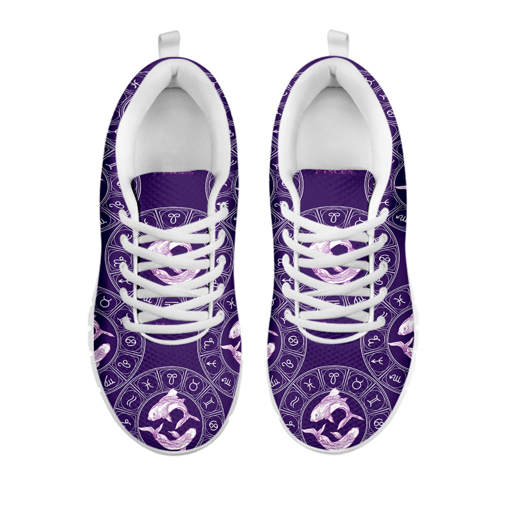 Purple Pisces Zodiac Pattern Print White Running Shoes