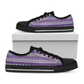 Purple Ribbon Knitted Pattern Print Black Low Top Sneakers