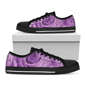 Purple Rose Print Black Low Top Sneakers