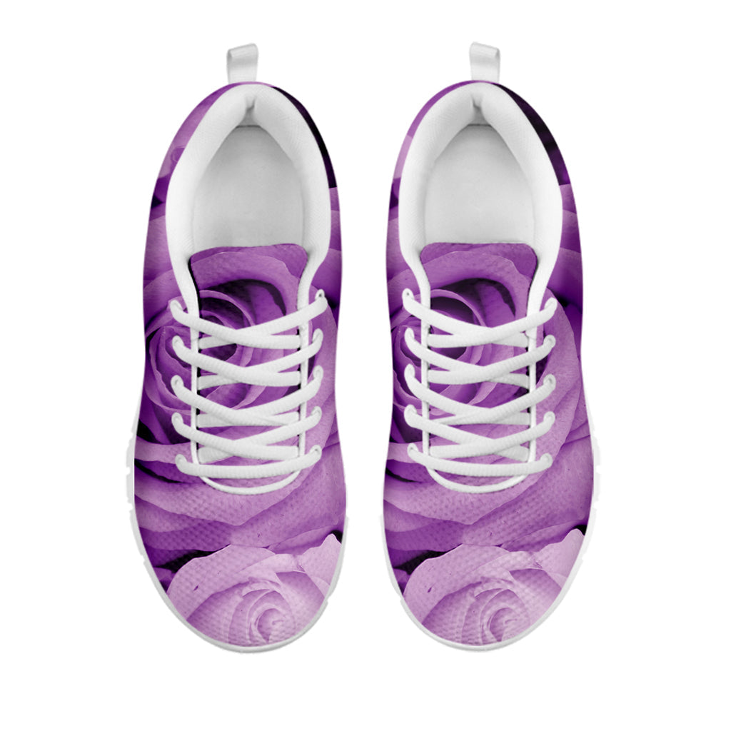 Purple Rose Print White Running Shoes