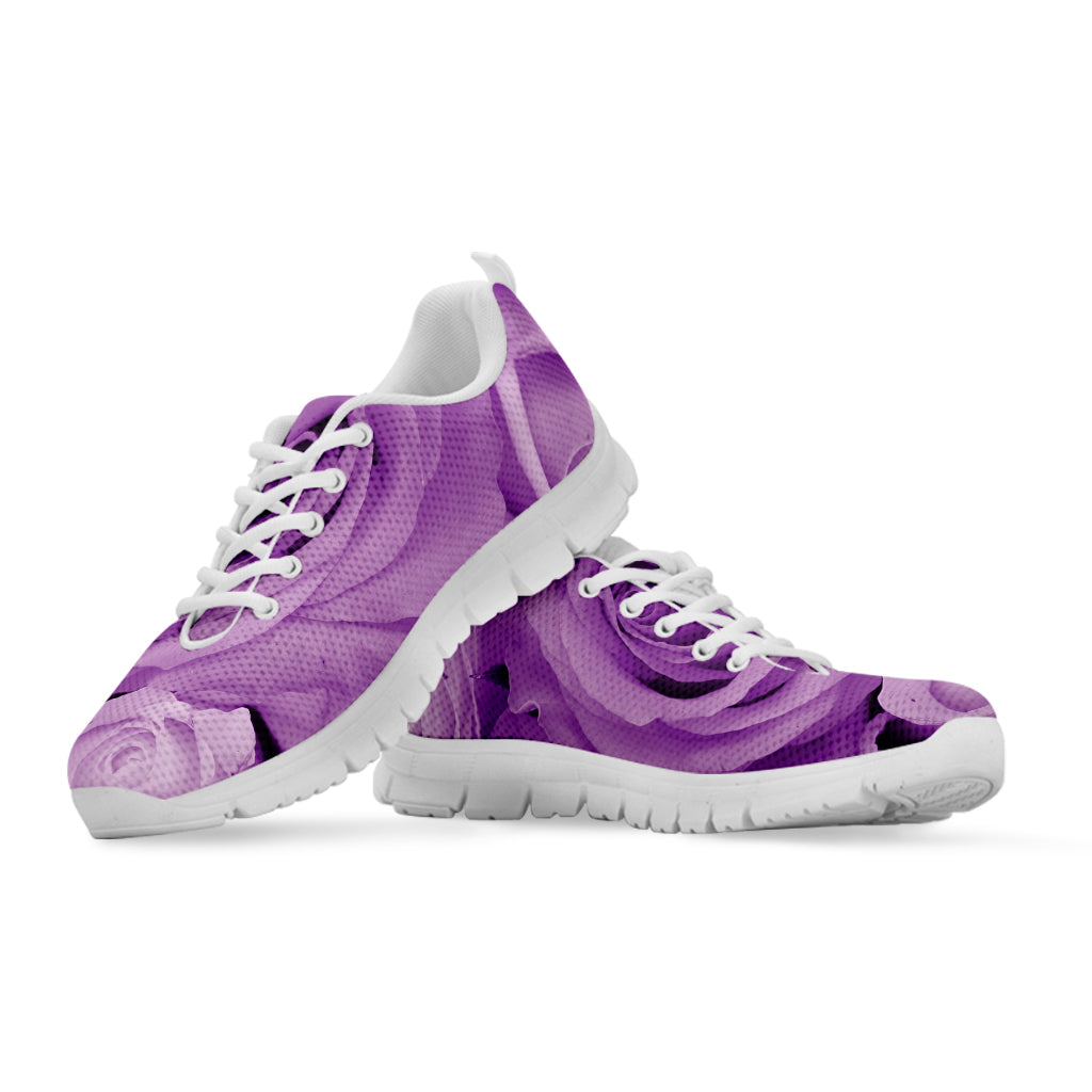 Purple Rose Print White Running Shoes