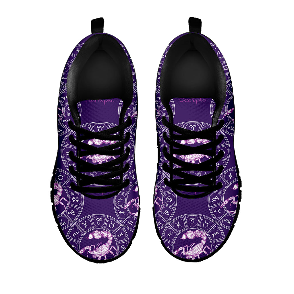 Purple Scorpio Zodiac Pattern Print Black Running Shoes