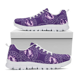 Purple Scorpio Zodiac Pattern Print White Running Shoes