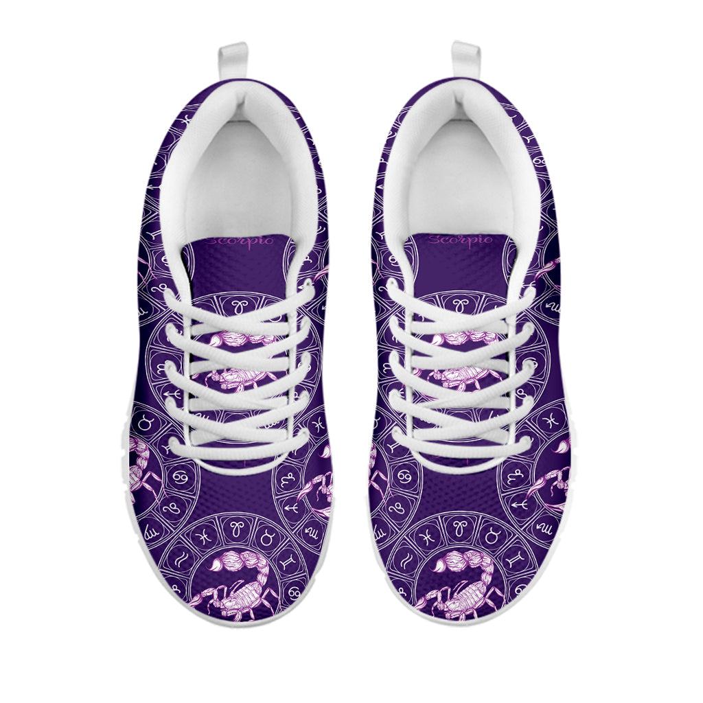 Purple Scorpio Zodiac Pattern Print White Running Shoes