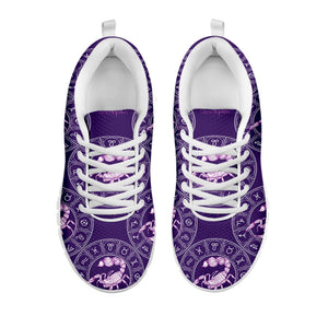 Purple Scorpio Zodiac Pattern Print White Running Shoes